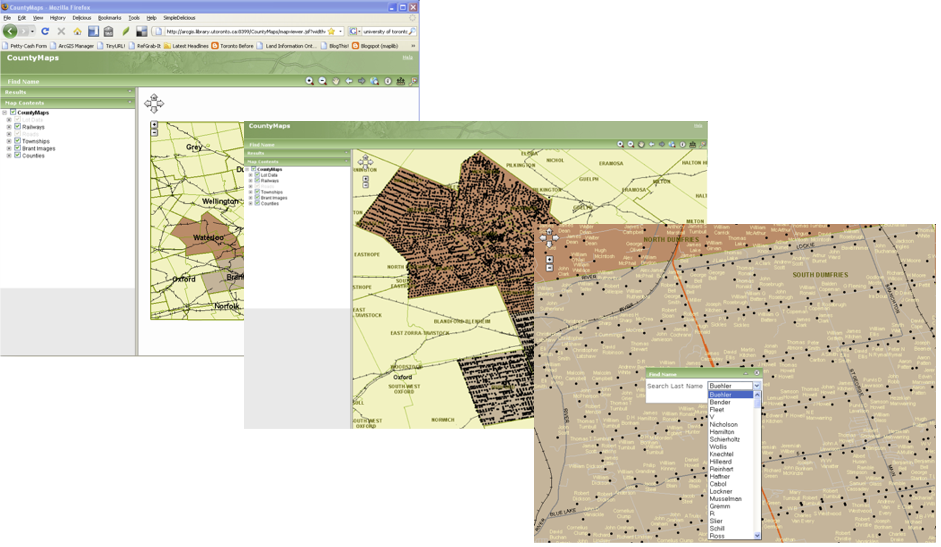 Ontario Historical County Map Project rendered in Esri’s ArcIMS software