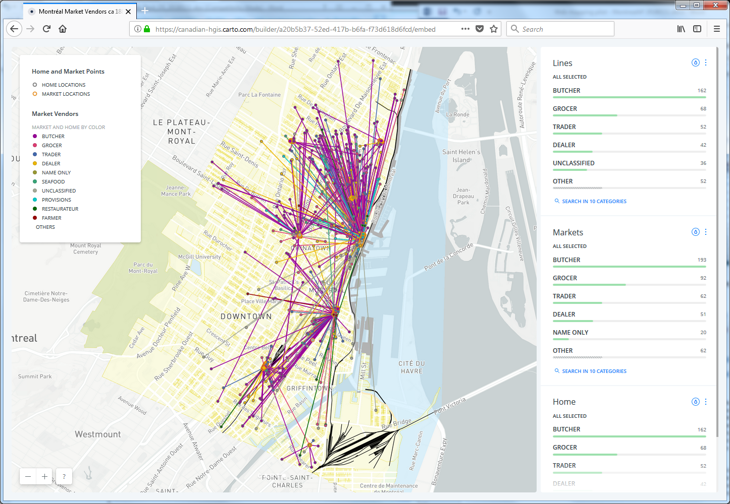 Carto user view showing ALL vendors and connections